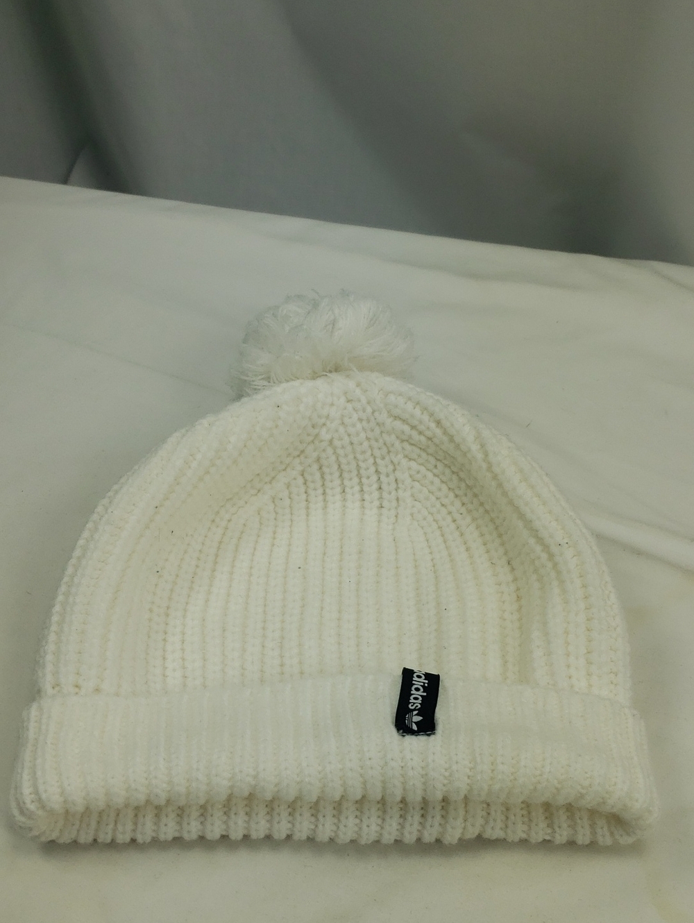Adidas Off White Beanie with Pom-Pom